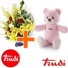 Trudi Plush pink bear 36cm + Flowers (Curated)